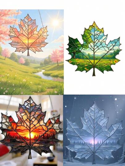 1pc Realistic Acrylic Maple Leaf Dreamcatcher, Suitable For Living Room, Bedroom, Curtain, Outdoor Decoration. The Maple Leaf Represents Nostalgia. It Is The Best Gift For Seasonal Decoration And Daily Decoration, Also A Great Gift For Partners, Family And Friends.