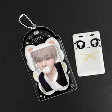 1 peça porta-cartões com imagem de animal fofo, porta-álbum de ídolos K porta-cartões com proteção En-Hypen, material PU, aplicável a cartões de fotos de 3 a 3,5 polegadas, cartões de fotos de estrelas, porta-cartões de fotos, chaveiro, periférico de jogos de anime, armazenamento e exibição de cartões pequenos