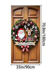 1 pezzo Ghirlanda natalizia HEGO in poliestere con Babbo Natale e renne, fiocco rosso per appendere alla porta, decorazione festiva per interni/esterni, senza alimentazione elettrica, ideale per l'ingresso, adatta per porte standard - Multicolore - Visualizzare 11