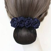 1 Piece Vintage Women's Hair Flower Net Elegant Flower Bow Hair Accessory Bun Daily Updo Hair Ornament - [紅色的] - 查看 3
