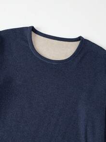 2pcs Men's Fashion Thermal Underwear Set, Autumn/Winter Warm Base Layer Knit Sweater - Navy Blue - View 4