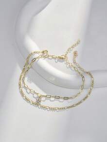 Tkool Set de 2 tobillleras, con colgante de trébol de cuatro hojas y cruz en cadena dorada, estilo de vacaciones casual y sencillo (cantidad de cadena y cuentas al azar)