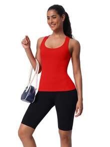 MathCat Seamless Workout Tank Top For Women With Built In Bra, Padded Racerback Athletic Yoga Camisole - Đỏ - Xem 6