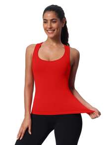MathCat Seamless Workout Tank Top For Women With Built In Bra, Padded Racerback Athletic Yoga Camisole - Đỏ - Xem 4