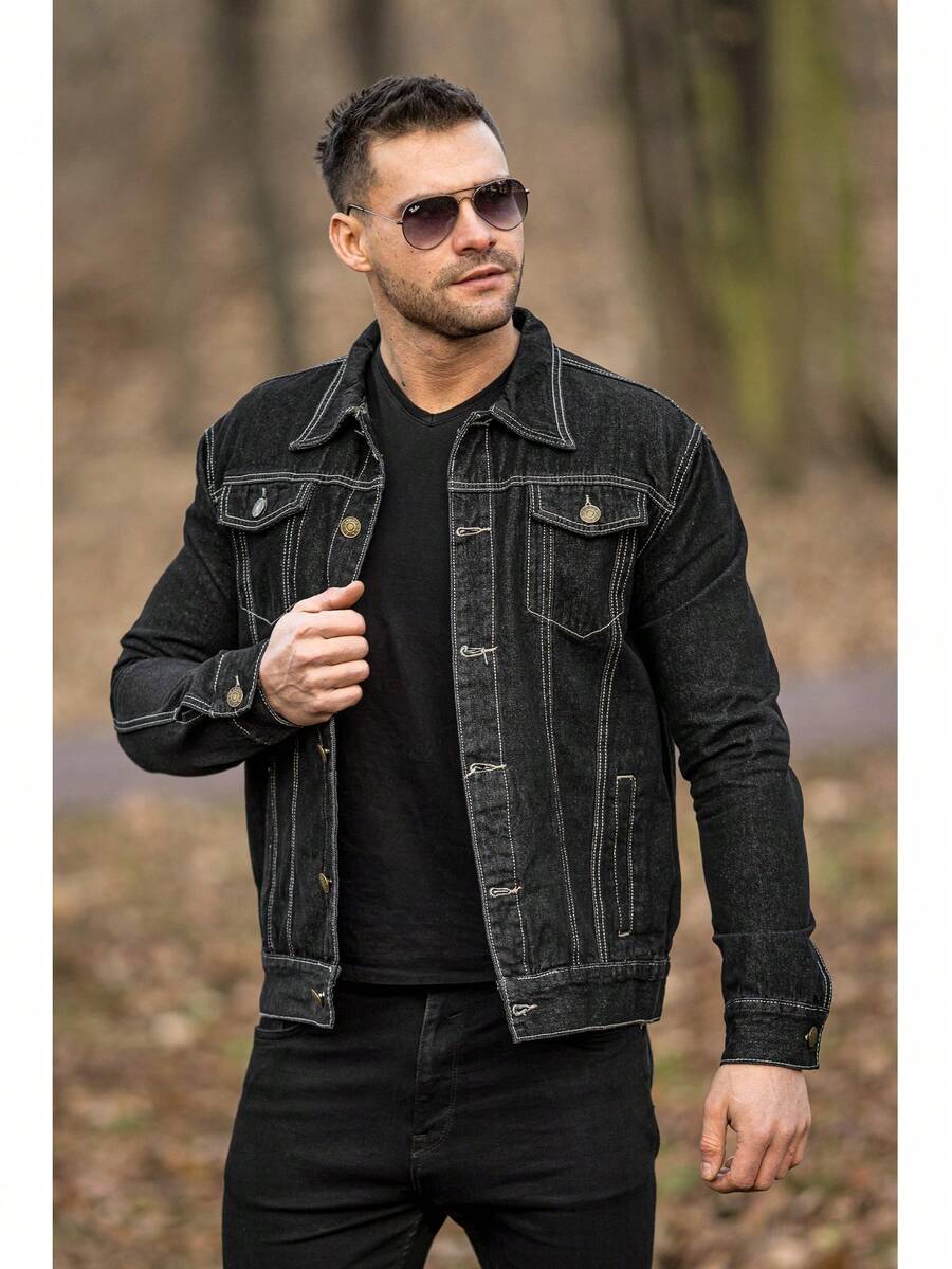 Men's Slim Fit Denim Jacket, Classic Fashion With Pockets, Autumn And Winter Men's Jean Jacket - 查看 1