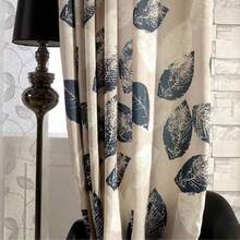 1pc Perforated Vintage Floral Leaf Pattern Semi-Sheer Curtain, Farmhouse Style For Bedroom, Study, Balcony, Living Room, Casement Window - Multicolor - View 9