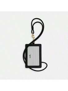 Coach Portaidentificación de cuero con ventana transparente para identificación, portacredenciales con dos ranuras para tarjetas de crédito y correa para el cuello desmontable - Negro 1 - Ver 2