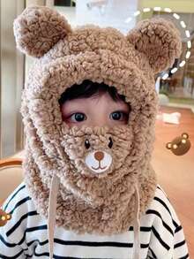 1 Cartoon Bear Plush Hat, Parent-Child With Scarf And Mask, 3-In-1 Fleece Earmuffs, Soft Double Layer, Elastic Drawstring Closure, 100% Polyester, Hand Wash, Lightweight And Suitable For Autumn And Winter Seasons, Daily Wear On Christmas - Multicolor - View 13