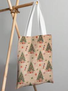 1 Stück Weihnachtsbaum Muster Tragetasche, große Kapazität Schultertasche, Damen Lässig Handtasche, Segeltuch Tragetasche geeignet für Arbeit, Schule, Einkaufen
