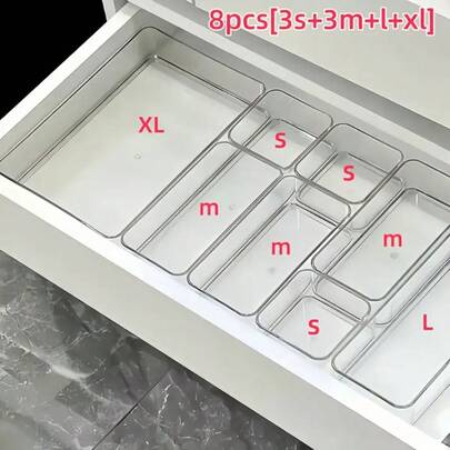 11 cajas organizadoras de cajones transparentes, cajas de almacenamiento de cosméticos, organizadores divisores de escritorio para maquillaje, útiles de oficina y artículos varios, organizador de almacenamiento de regalo de verano para mujeres