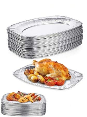 10/5pcs Silvery Oval Aluminum Foil Baking Pans, Aluminum Foil Trays For Air Fryer, BBQ, Oven, Grill, All-Season Use, Air Fryer Accessories, Easy Clean Trays, Versatile Cooking Trays In Small, Medium, And Large Sizes, For Heating, Storage, Outdoor BBQs, Birthday Parties, Weddings, Takeout Events, And More. A Stable And Practical Gift For Family And Friends, Kitchen Accessories, Christmas, Camping, Christmas Party Table Decorations