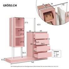 Chest Of Drawers, Wardrobe Set, Pink Wardrobe, Clothes Rail, Dimensions: L140/W40/H135, Pink - Pink - View 10