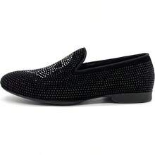 Men's Pointed Toe Rivet Dress Shoes Glitter Modern Metallic Slip On Loafers Plus Size-20256688 - Black02 - View 3