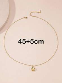 1pc Solid Heart Shaped Pendant Necklace, Suitable As A Gift For Teens - one-size - View 6