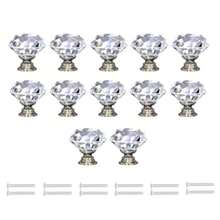 12pcs Crystal Glass Handles For Wardrobe Door Cabinet Drawer Shoe Cabinet Kitchen Cabinet Furniture, Cabinet Door Single Hole 1.18inch, Small Zinc Alloy Handle, Furnitur Accessories