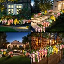 10Pcs Solar Wisteria Flower LED Light, Outdoor Garden Patio Decorative Lamp, 52pcs Beads, Dual Mode (Normal & Blinking), Plastic Material, Light Sensor Control, Removable Photovoltaic, Solar Charging Nickel Battery, Outdoor Illumination|Vibrant Garden Decor|Realistic Flower Shape, Solar Garden Lights(Pink, Blue, Yellow, Purple) - 紫藤花 - 查看 5