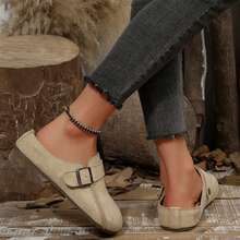 Womens Casual Easter Shoes Flat Loafers Summer Simple Metal Decor - 杏色 - 查看 8