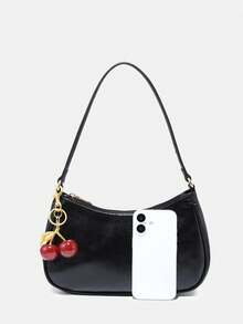 Novachic, Women's Fall Outfits, Floral Patterned Fabric, Cute Pendant Decor, Cherry Pendant, Women's Minimalist One Shoulder Bag, Zipper Closure, Retro Style, Underarm Bag, Suitable For Multiple Occasions