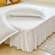 1 Stück einfarbiger, weicher und bequemer Bettrock, einfarbiger, weicher, gebürsteter Bettrock, geeignet für Zuhause und Schlafzimmer, für alle Jahreszeiten - Simple Series-Grün - Übersicht 3