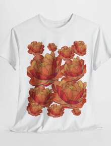 Abstract Brown And Orange Roses Printed On The Front Of A White Unisex Heavy Cotton Short Sleeved Tee Shirt, A Burst Of Color - trắng - Xem 1