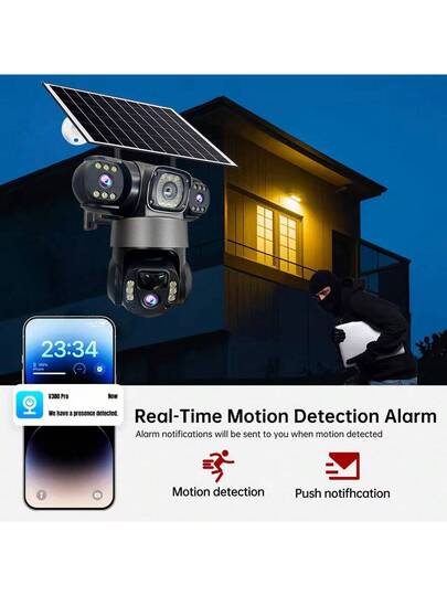 V380Pro Wireless Remote Camera, 2.4GHz WiFi Outdoor Solar Powered Surveillance 360° No Dead Angle View, 15MP HD, Dual Way Audio, Motion Tracking, Alarm Push, Outdoor, Sports Field, Ranch, Garden Other Monitoring, Built In Battery Pack, Panel Year Round Uninterrupted Operation view 8