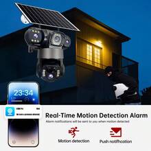 V380Pro Wireless Remote Camera, 2.4GHz WiFi Outdoor Solar Powered Surveillance Camera, 360° No-Dead-Angle View, 15MP HD, Dual-Way Audio, Motion Tracking, Alarm Push, Suitable For Outdoor, Sports Field, Ranch, Garden And Other Wireless Monitoring, Built-In Battery Pack, Solar Panel Powered For Year-Round Uninterrupted Operation