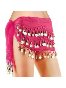 1pc Belly Dance 98 Coins Waist Chain, 3-Layer Dance Gold Coin Waist Belt, Dance Practice Hip Scarf