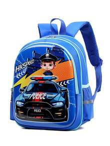 1个背包，适合男孩小学、初中和高中学生，可爱汽车图案，轻便硬壳背包，减少负重，保护背部，返校季背包手提包 - 藍色 - 查看 10