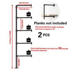 Industrial Wall Mount Iron Pipe Shelf Shelves Shelving Bracket Black Vintage Retro Ceiling Hung Shelf DIY Open Bookshelf Storage For Offcie Room Kitchen 2PcsX5Tier68 Tall 10 Deep Hardware Only - 黑色 - 查看 2