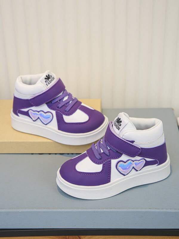 1 Pair Kids Mid-Top Elastic Strap Hook And Loop Non-Slip Breathable Athletic Sneakers