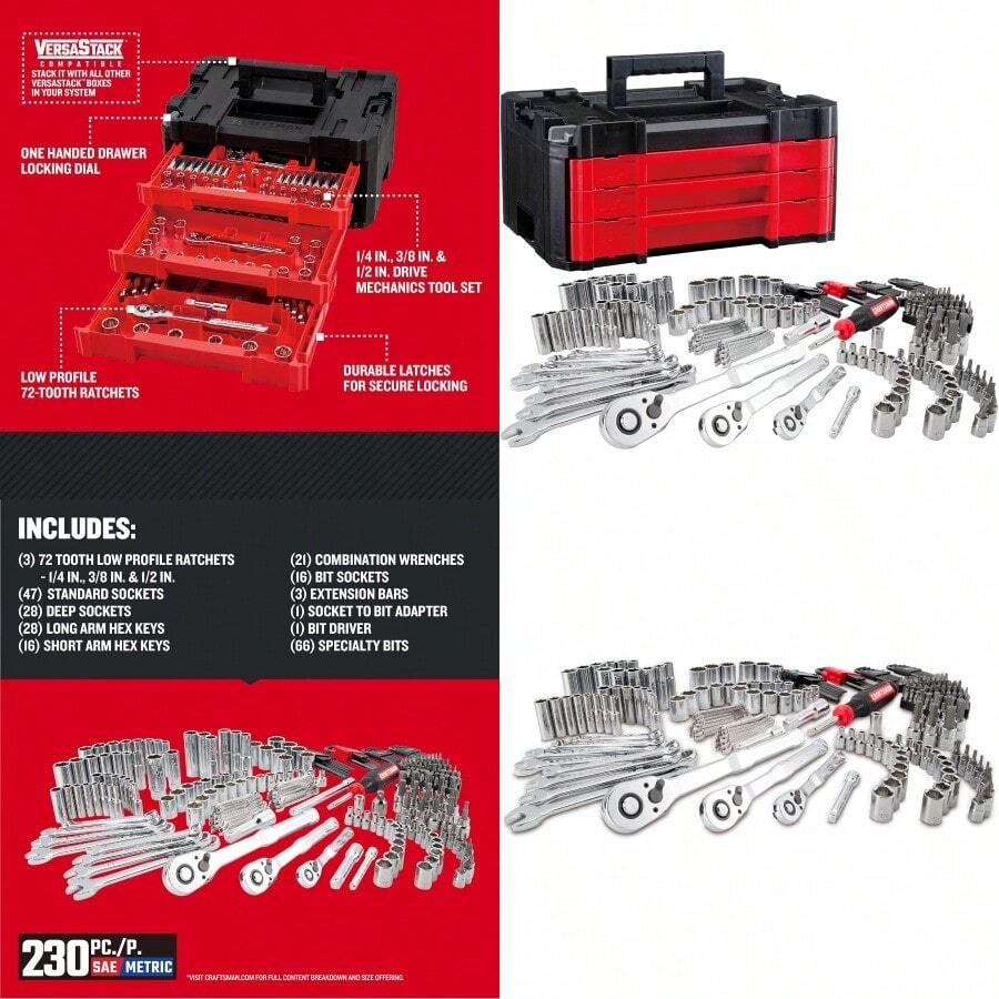 Craftsman VERSASTACK Juego de herramientas mecánicas de 1 4 pulgadas 3 8 pulgadas y 1 2 pulgadas 230 piezas CMMT45306 - Varioscolores - Ver 1