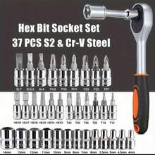 46pcs/Set Multi-Function Car Repair Tool Kit, Ratchet Wrench Set Including Sockets, 1/4" Drive, Chrome Vanadium Steel Extensions, For Automotive Maintenance And Home Use - Chrome Steel Structure - Multicolor - View 2