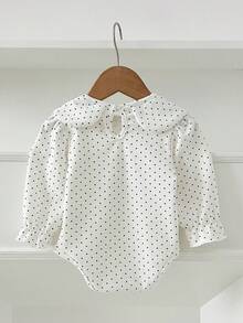 Baby Girl Polka Dot Print Cute Peter Pan Collar Long Sleeve Bodysuit - Black - View 3