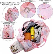 Dafelile Bolsa de lona deportiva para niñas, bolsa de baile para adolescentes, bolsa de viaje para llevar a cabo el fin de semana para pasar la noche, bolsa de gimnasio, bolsa de ballet de viaje con - Mármol rosa dorado. - Ver 12