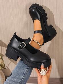 Sapatos femininos Foot Flair (modelagem pequena) estilo Mary Jane com plataforma, salto alto grosso e tira no tornozelo, estilo gótico lolita Y2K, oxford clássico e confortável para uniforme escolar. - Preto fosco - Ver 3