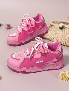 College Style Rose Red Bread Shoes Spring And Autumn New Dopamine Bat Thick-Soled Sports Shoes - Hot Pink - View 9