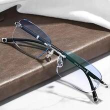 1 Piece Men's Eye-Caring Daily Glasses - Frameless Craft, Lightweight Durable Casual Style, Digital Screen Eye Protection, Middle-Aged, Elderly & Office Workers, Daily Use & Screen Viewing - 藍色片 - 查看 4