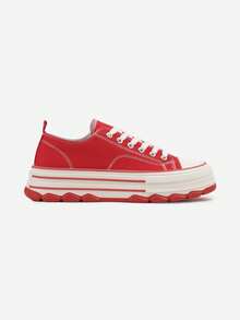 Thick Sole Ankle Sneakers For Daily Wear - Red - View 3