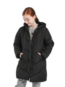 SOLOCOTE 女童长袖连帽拉链口袋羽绒服，加厚休闲冬季外套，适合日常穿着和圣诞派对 - 黑色 - 查看 5