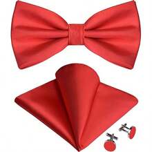 纯色男士预系领结、口袋巾和袖扣套装，适用于舞会、婚礼招待会、新郎/伴郎、宴会、仪式、正式会议、休闲派对、重要时刻 - 粉色 - 查看 11