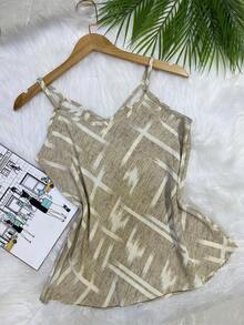 Beautiful, Fashionable Crepe Fabric Printed Tank Top - Beige - View 3