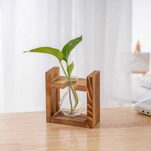 1pc Hydroponic Plant Glass Bulb Vase With Wooden Stand, Indoor Hydroponic Plant Breeding Station, Suitable For Home, Office, Garden Decor, Gift For Plant Lovers, Vase, Centerpiece, Tabletop Decor