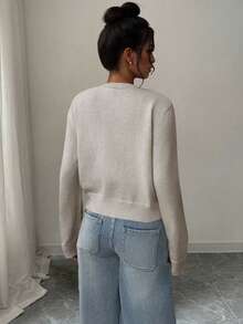 Suéter de mujer de primavera/otoño/invierno, tela gruesa, moda minimalista de negocios casuales en blanco/negro/marrón/rosa, elegante para ir y venir, vacaciones, cálido, de alta gama, versátil, estilizador, Día de la Victoria, lindo top estilo coreano - Gris - Ver 4