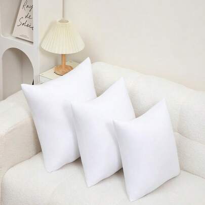 2 件白色涤纶植绒装饰枕芯 - 柔软涤纶填充靠垫，适用于床、沙发 - 可机洗家居装饰，舒适的床上用品配件，中性色风格靠垫枕芯，支撑性强 - 不结块，透气设计，适合日常使用和招待客人，填充物温和，日常使用更安心