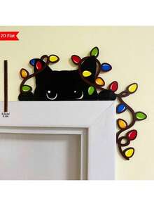 1pc Christmas Cat Door Corner Sign, Cat Door Topper, Cat With Christmas Lights, Christmas Corner Decor, Christmas Family Gift, Festive Wall Accents For Indoor, Living Room, Bedroom, Office, Ideal For Holiday Gifts And Seasonal Decor