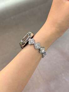 1pc Silver Gemstone & Glitter Jewelry Crystal Diamond Encrusted Gold Metal Frame Watch Bands, Compatible With Ultra3 2 1 SE S10 S9 S8 S7 S6 S5 S4 S3 S2 S1, Fashionable & Elegant, Suitable For 38mm 40mm 41mm 42mm 44mm 45mm 46mm 49mm Smart Watches Women - Silver - View 7