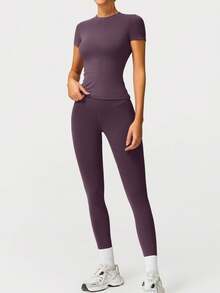 Ropa de Danza y Yoga Elástica y Ajustada para Mujer, Ropa Deportiva Cómoda y de Secado Rápido para Deportes al Aire Libre, Fitness y Entrenamientos en el Gimnasio - Morado - Ver 4