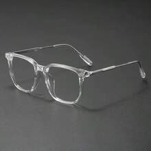 1 Pair Ultra-Light Black Frame Metal Plain Glasses, Retro Square Eyeglasses - Clear - View 3