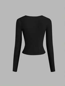 T-shirt ajusté à manches longues de couleur unie, automne précoce