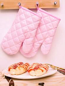 1pc/2pcs Thick Microwave Oven Gloves, Suitable For Baking & Oven, Heat Insulated, Heat Resistant, High Temperature Resistant - Pink - View 2
